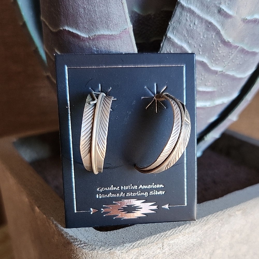 Sterling Silver Feather Hoop Earrings